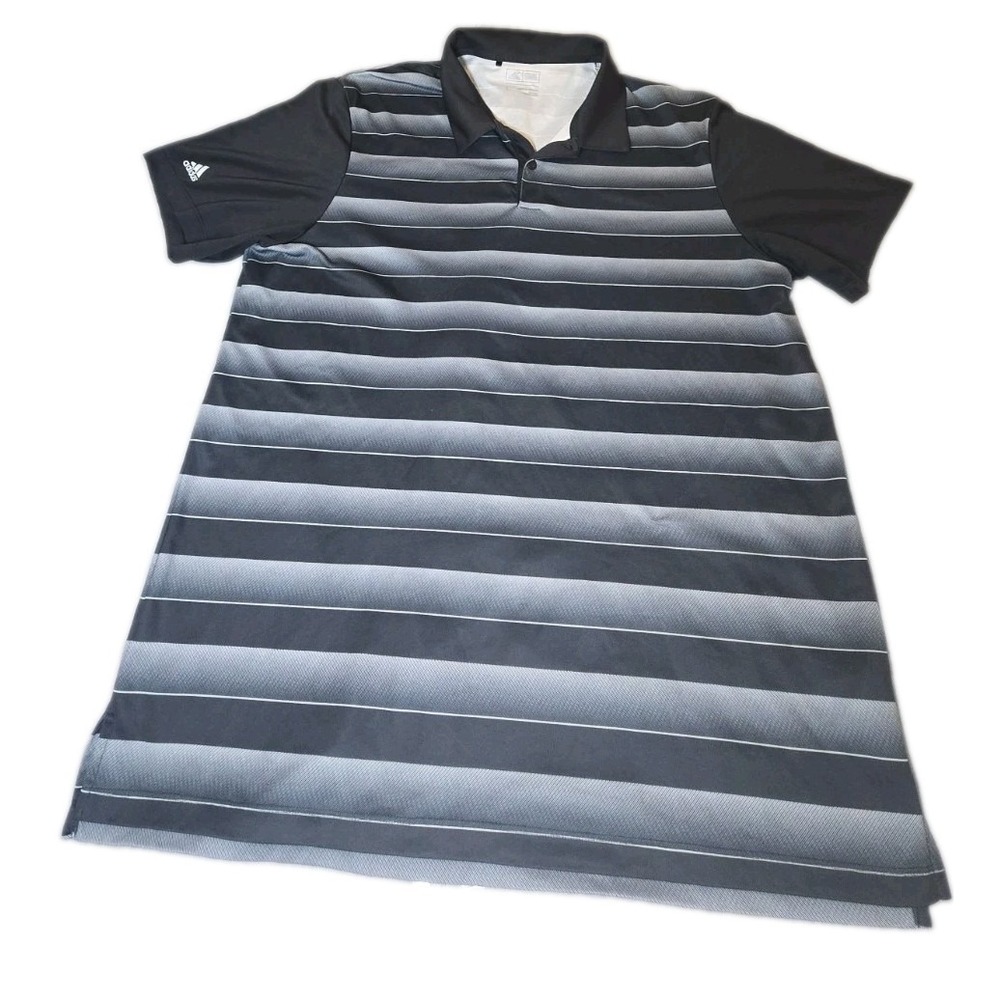 Adidas Golf Shirt Men's Large Black Gray Gradient Stripe Polo Climalite Short Sl